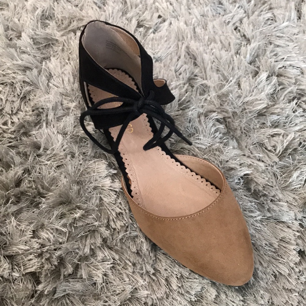 New Restricted suede-feel tie flats